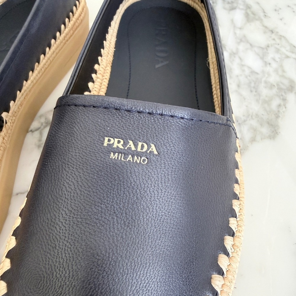 Prada Nappa Leather Mens Loafers Blue Espadrille Rope Trim SlipOn 2DG156 US8 - Picture 5 of 14